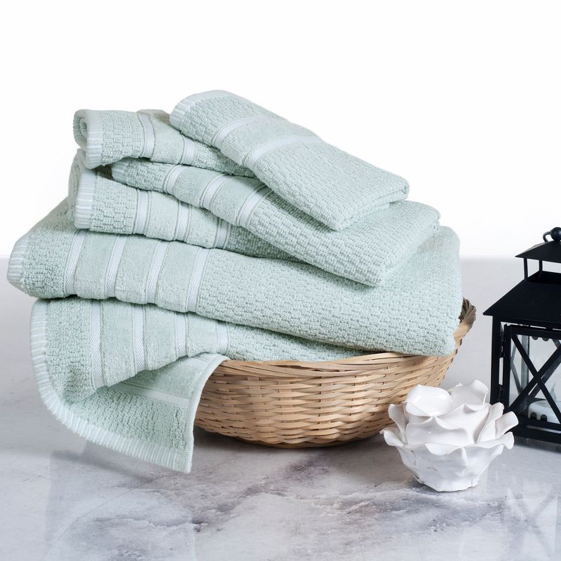 Combed Cotton Towel Set- Rice Weave 100% Combed Cotton 6 Piece Set With 2 Bath Towels, 2 Hand Towels and 2 Washcloths by Hastings Home- Seafoam, 1 of 6