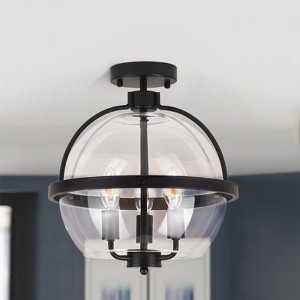 PAKOKULA Farmhouse 3-Light Matte Black Globe Semi-Flush Mount Ceiling Light with Clear Glass Shade - 1 of 4