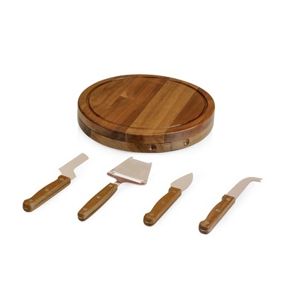 Acacia Wood Round Cheese Serving Board with Tools Set