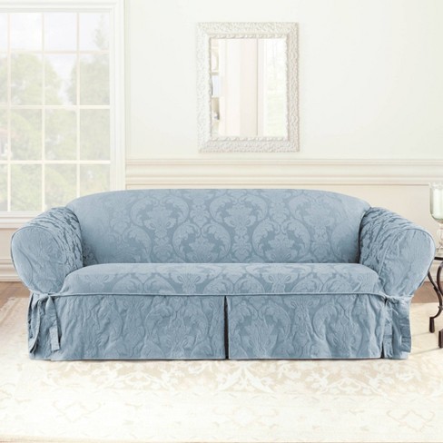 Matelasse Damask Sofa Slipcover Blue, Blue Gray Sofa Cover