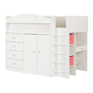 Twin Tiara Kids' Loft Bed with Desk Pure White - South Shore: Modern Loft & Bunk Bed, Twin Size, Particle Board Frame - 1 of 4