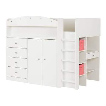 Twin Tiara Kids' Loft Bed with Desk   Pure White  - South Shore