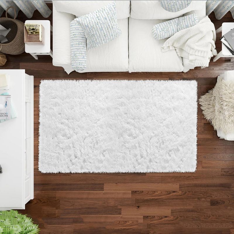 Cheer Collection Plush Shaggy Hair Area Rug with Anti Slip Bottom - White, 4 of 12