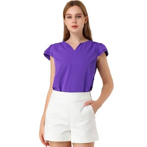 INSPIRE CHIC Women's Work Business Casual Plain Cap Sleeve Blouse - 1 of 4