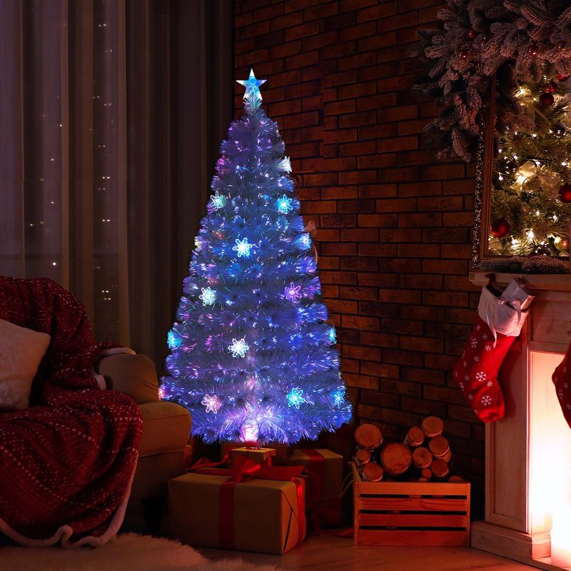 Costway 5FT/6FT/7FT Pre-Lit Fiber Optic Christmas Tree Decor Multi-Color Snowflake LED Lights, 3 of 10