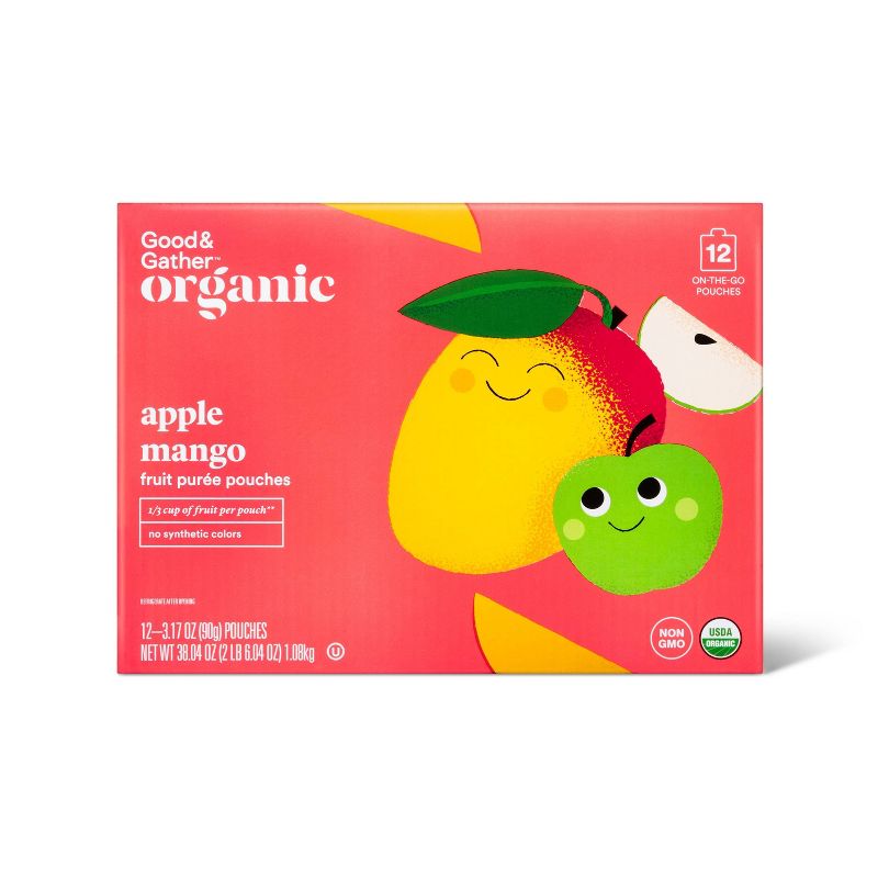 Organic Applesauce Pouches - Apple Mango - 12ct - Good &#38; Gather&#8482;, 1 of 5