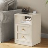 Heynemo Beige Nightstand with Storage Shelf and Door, Faux Two-drawer Design Side Table , Modern Night Stand for Bedroom Dorm, Wood End Table - 2 of 4