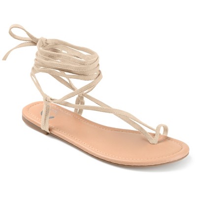 Journee Collection Womens Mischa Ankle Wrap Low Block Heel Sandals Off White 7.5