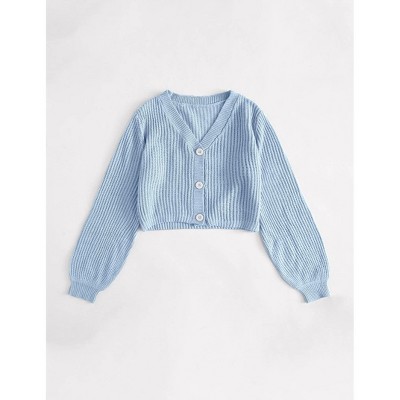 Women's Chunky Cardigan Sweater with Front Button Lantern Sleeves Knit Shrugs