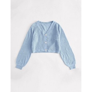 Women's Chunky Cardigan Sweater with Front Button Lantern Sleeves Knit Shrugs - 1 of 4