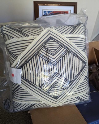 Square Embellished Geometric Decorative Throw Pillow Off-White/Black -  Opalhouse™ designed with Jungalow™