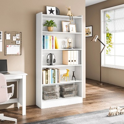 White 72" Tall 6-Tier Wood Bookcase