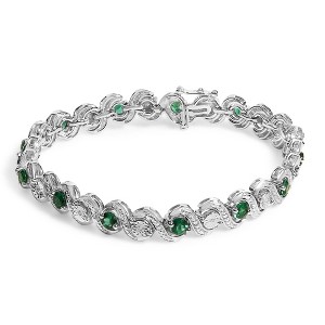 .925 Sterling Silver Created Emerald and Diamond Twist S Link Bracelet - 1 of 4