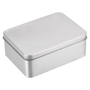 Unique Bargains Home Tinplate Sturdy Durable Portable Storage Box with Lids Silver Tone - 1 of 3