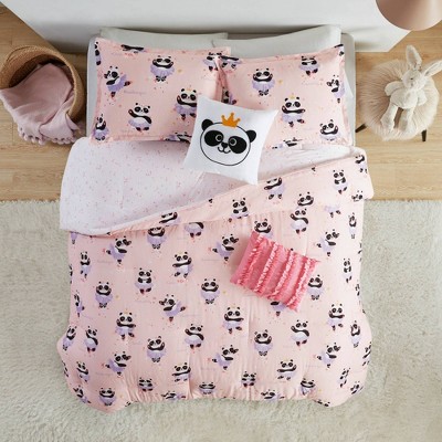 Full/Queen Patty Ballerina Panda Cotton Comforter Set Pink