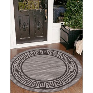Unique Loom    Outdoor Border Greek Key Area Rug - 1 of 4