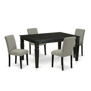 Rectangle Kitchen Table Set 5 Piece - 42x60 Inch Table with Chairs - Linen Fabric Dining Set - Black Legs - 1 of 4