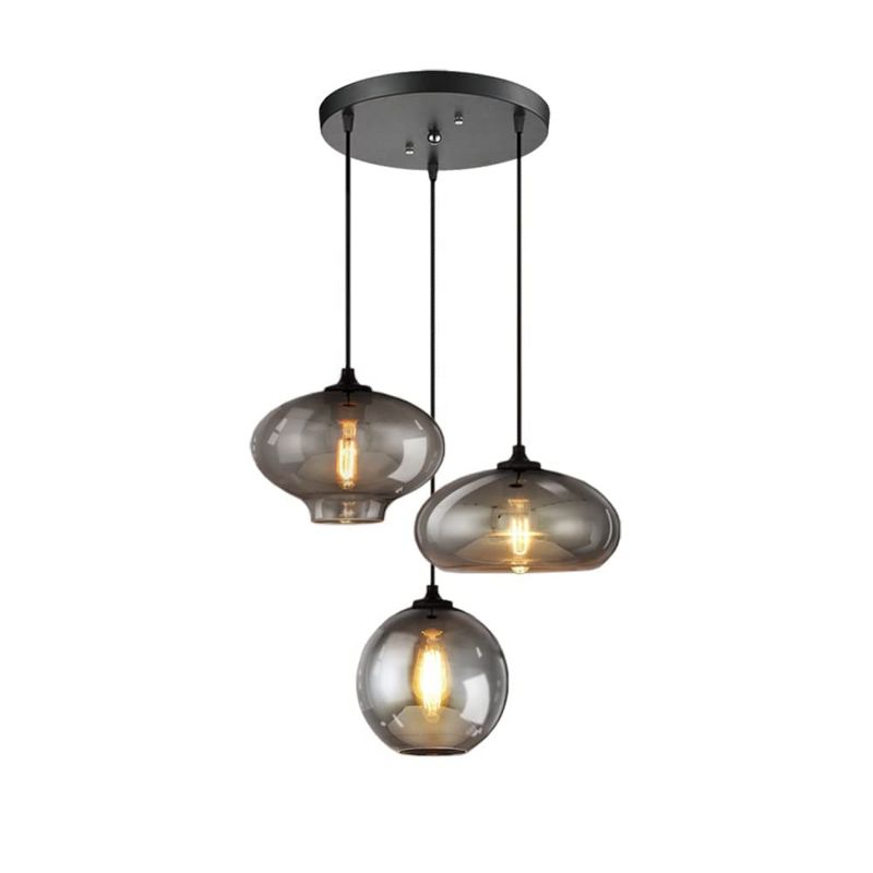 HOMLUX Modern 3-Light Smoke Grey Glass Chandelier Kitchen Island Light Adjustable for Dining Room E26 Bulb(without light source), 1 of 9