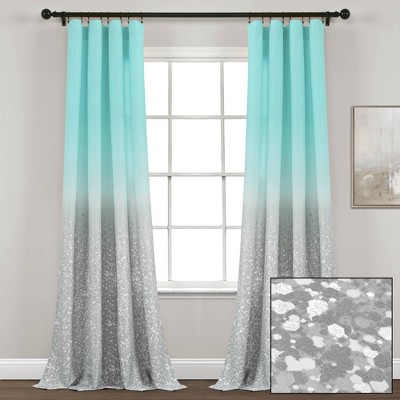 52"x84" Set of 2 Glitter Ombre Metallic Print Window Curtain Panels Aqua/Gray - Lush Décor