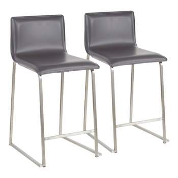 Set of 2 26" Mara Contemporary Counter Height Barstools Stainless Steel/Gray - LumiSource