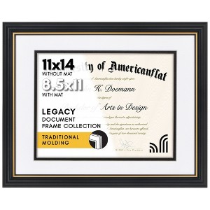 Americanflat Ornate 11x14 Diploma Frame in Black and Gold, Certificate Frame with White and Black Mat Displays - 1 of 1