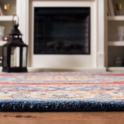 Heirloom Blue and Red Square Tufted Wool Rug 6' x 6'