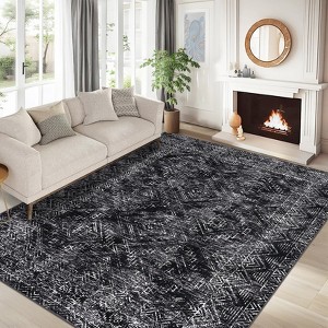 Vintage Geometric Rug Washable Indoor Bedroom Rugs Non Slip Low Pile Area Rug - 1 of 4