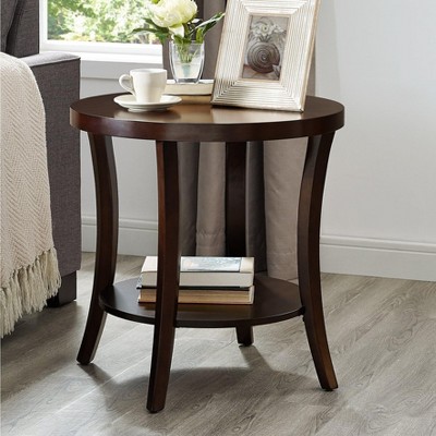 Contemporary Birch Wood Round End Table with Storage Shelf
