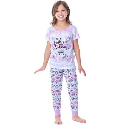 Friends TV Show Logo Girls' Rather Be Watching Sleep Jogger Pajama Set  (7/8) Multicoloured