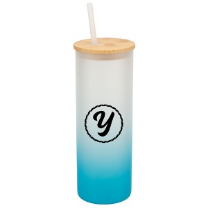 Elanze Designs Y Monogram Letter Initial Rope Circle Wrap-Around Design 25 Ounce Frosted Gradient Glass On-The-Go Coffee Travel Skinny Tumbler Mug - 1 of 1