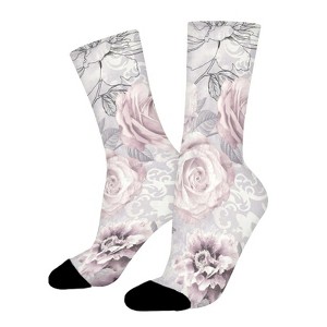 Flowers And Dragonflies Women Printed Crew Socks Funny Funky Socks Soft Polyester Novelty Gifts for Artists Men - 1 of 1