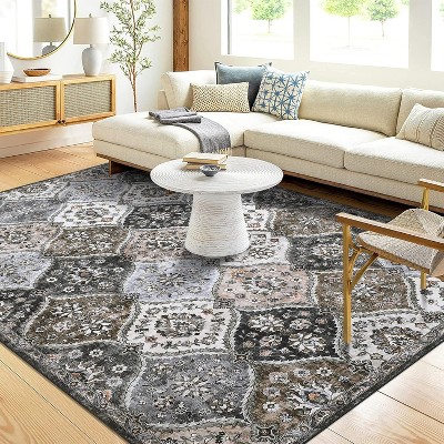 Vintage Washable Door Mat Small Farmhouse Floral Accent Rugs with Non-Slip Backing, Stain-Resistant Oriental Indoor Carpet