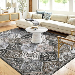 Vintage Washable Door Mat Small Farmhouse Floral Accent Rugs with Non-Slip Backing, Stain-Resistant Oriental Indoor Carpet - 1 of 4