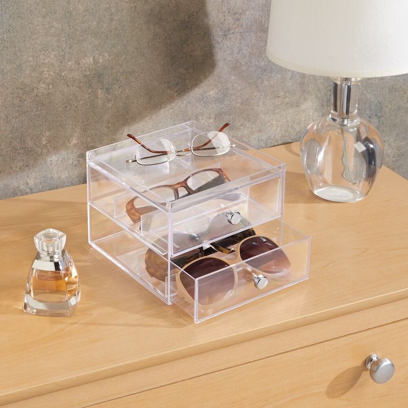 mDesign Plastic Glasses Storage Organizer Box with 2 Drawers, 2 Pack, 3 of 10