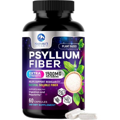 Psyllium Fiber Supplement 1500mg, Non-GMO, Natural Soluble Fiber Daily Digestion - 60 Count