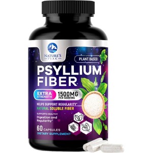 Psyllium Fiber Supplement 1500mg, Non-GMO, Natural Soluble Fiber Daily Digestion - 60 Count By Nature's Peak - 1 of 4