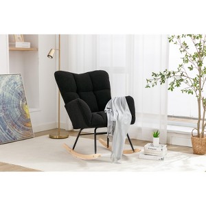 Grungis Teddy Fabric Rocking Chairs,Accent Chairs with Wooden Frame,Comfy Chairs for Living Room,Bedroom - 1 of 4