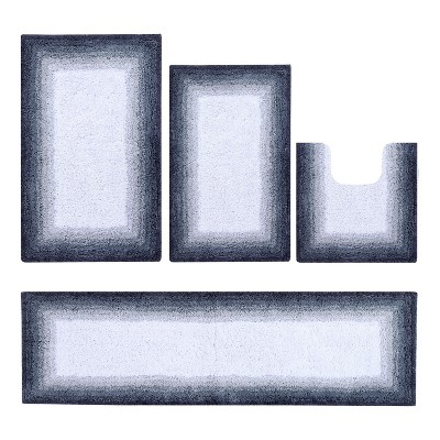 Torrent Collection 4 Piece 100% Soft Cotton Tufted Weave Bath Rug Set, Ombre Pattern, Super Soft & Absorbent, Machine Washable Bathroom Mats