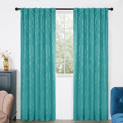 Deconovo Back Tab Room Darkening Curtains – Silver Lines & Dots, 2 Panels