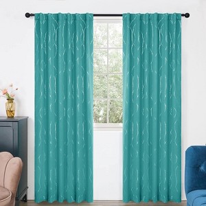Deconovo Back Tab Room Darkening Curtains – Silver Lines & Dots, 2 Panels - 1 of 4