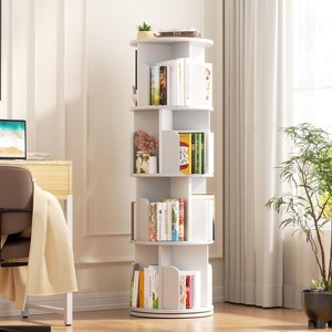 Aheaplus 4-tier/ 5-tier Corner Bookshelf for Home Office, 360 Rotating - 1 of 4