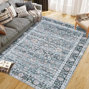 Area Rug Vintage Style Machine Washable Rug Vintage Distressed Area Rug Carpet Retro Boho Medallion Accent Rug Stain Resistant Non-Slip Foldable - 1 of 4