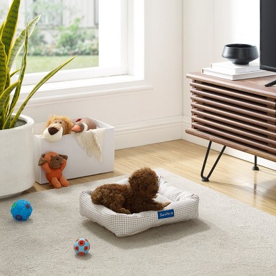 Small Beige Plaid Elevated Outdoor Dog Bed