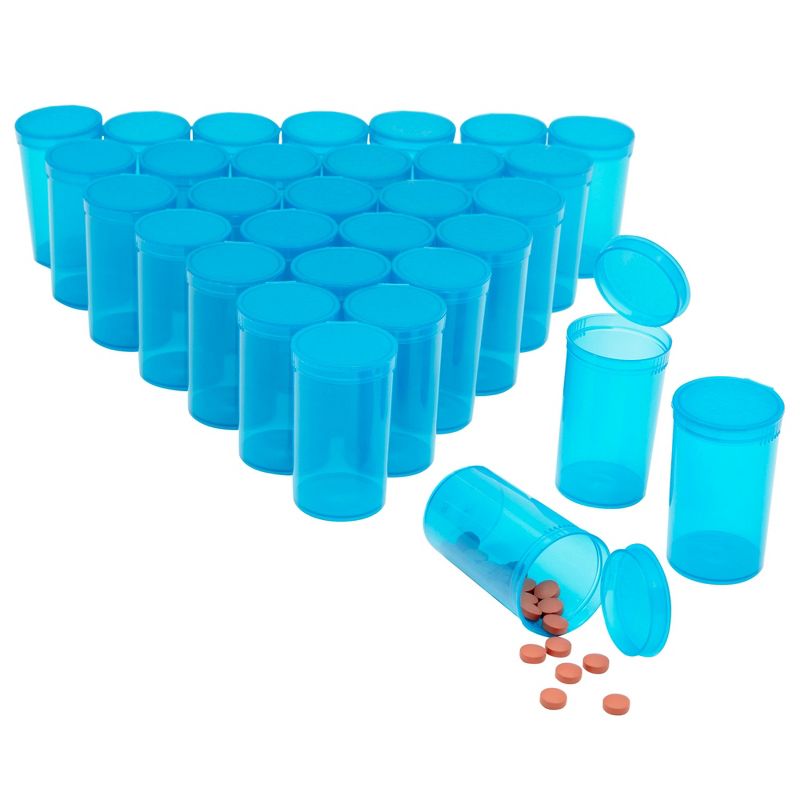Juvale 30 Pack Empty Pill Bottles with Pop Top Caps, 19 Dram Prescription Medicine Containers (Blue), 1 of 9