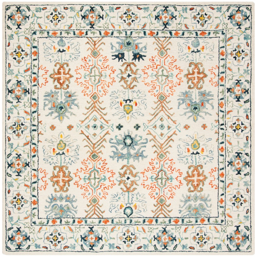 7'X7' Medallion Tufted Square Area Rug Ivory/Blue - Safavieh