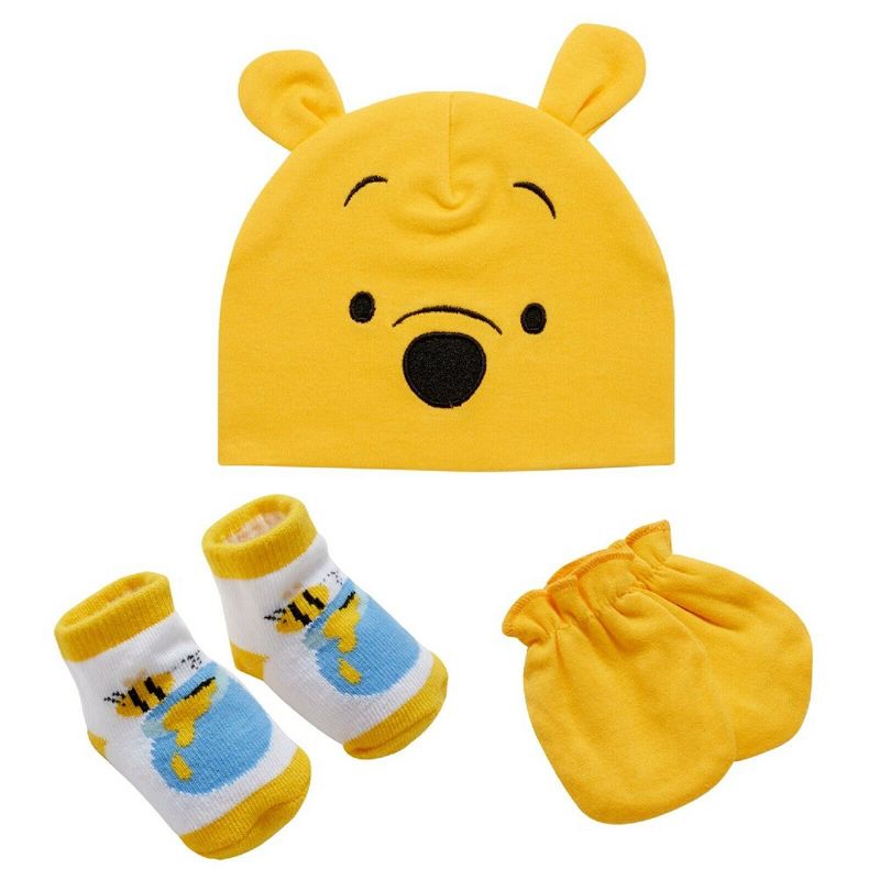 Winnie The Pooh Newborn Baby Boys’ Hat, Socks, and Mitten Take Me Home Layette Gift Set, 1 of 6