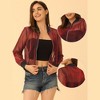 Allegra K Women's Sheer Mesh Shiny Long Sleeve See-Through Zip-Up Jacket - 2 of 4
