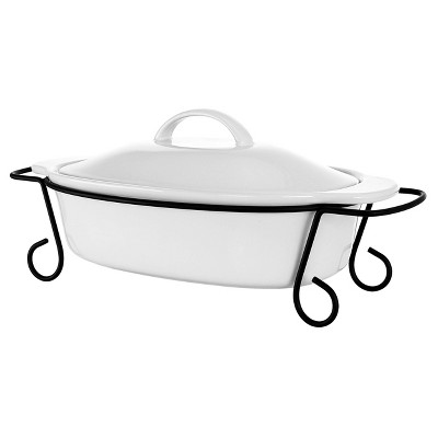 Gibson Elite 3pc Stoneware Gracious Oval Bakeware with Lid and Metal Rack