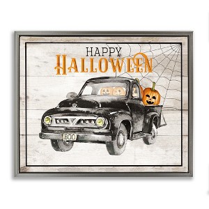 Stupell Industries Happy Halloween Pumpkin Truck Floating Frame Canvas Art - 1 of 4