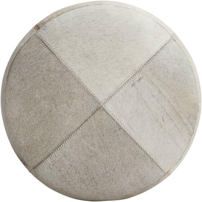 Gray Handmade Cowhide Patchwork Pouf Ottoman 16" x 16" x 16"